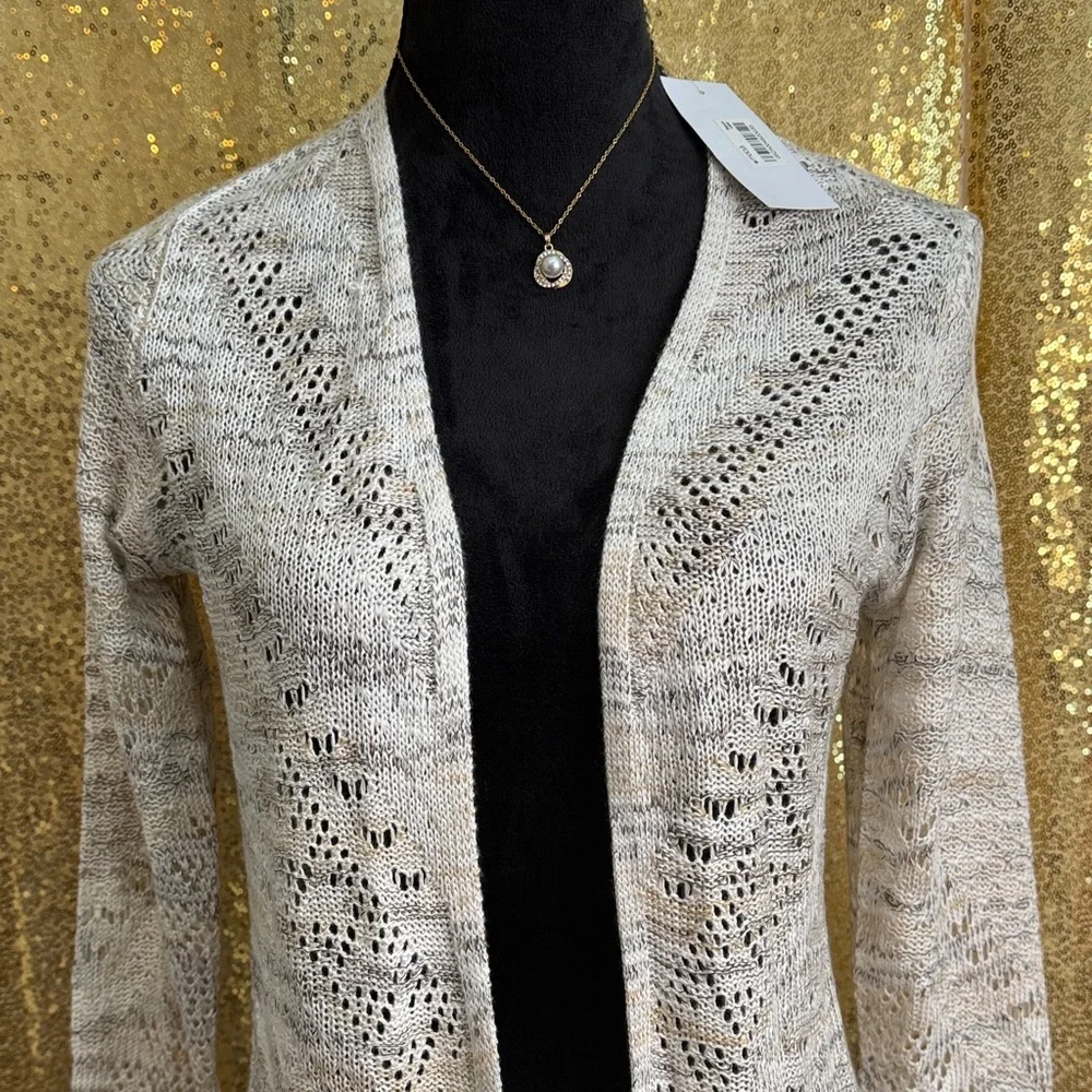 Hooked Up by IOT Cream Open front Duster Cardigan